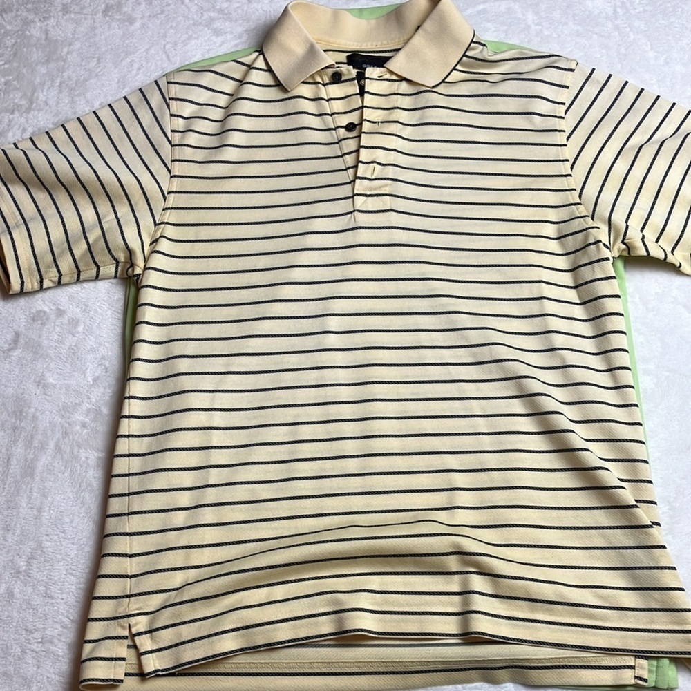 Greg Norman Play Dry Golf Polo neon green and yellow black striped shirts - Picture 3 of 3